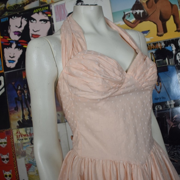 SOLD Vintage 60s Polka Dot Halter Pinup Midi Dress - Picture 4 of 8